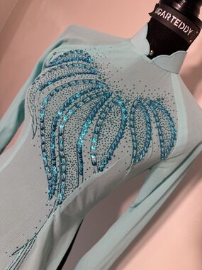 Bundle 3/$30 Ao Dai Vietnamese Aqua Sequin Embellished Long Sleeve Top